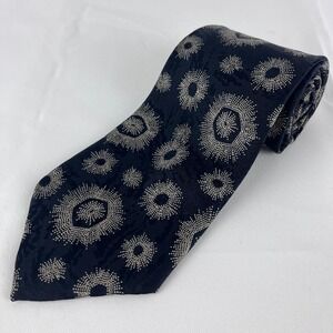 Giorgio Armani 100% Silk Tie Abstract Medallion Dark Blue Italy 58"